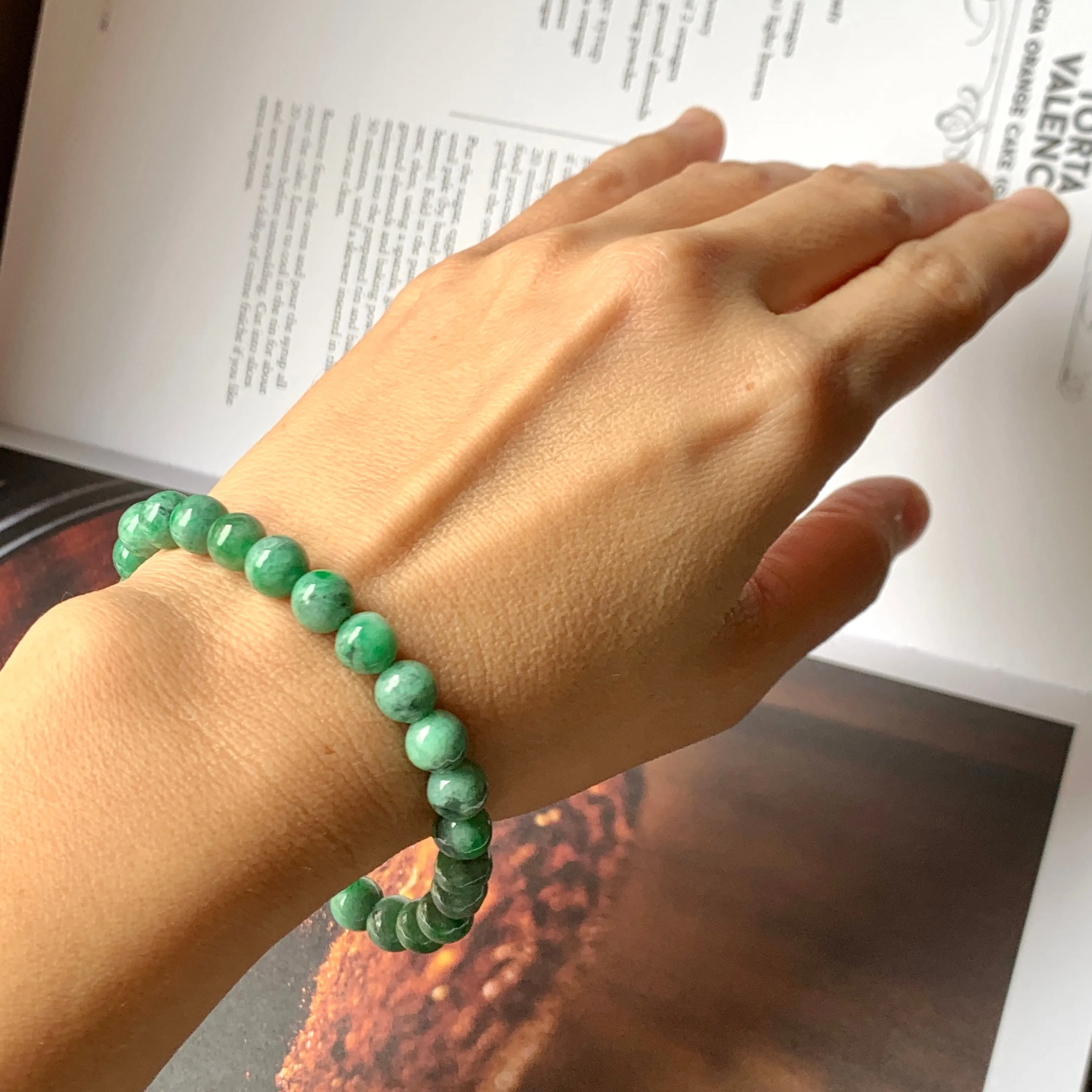 7.2mm A-Grade Natural Imperial Green Jadeite Beaded Bracelet No.220425