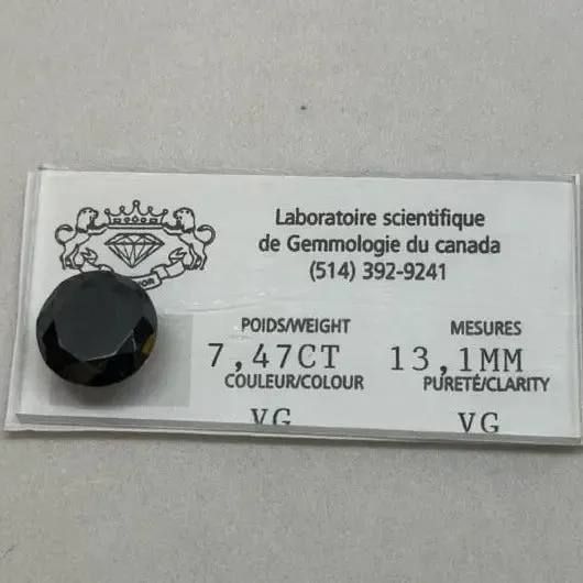 7.47 Carat Fancy Black Round Loose Diamond