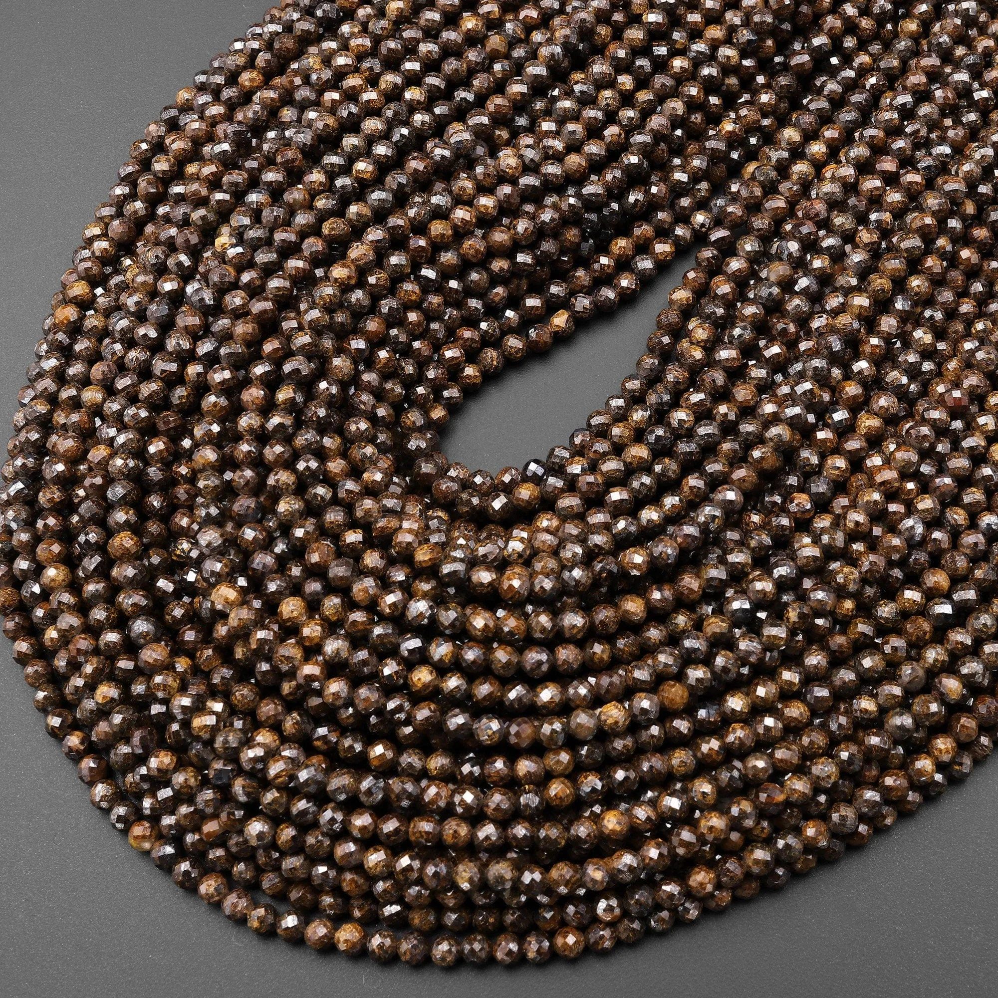AAA Faceted Natural Bronzite Beads 2mm 3mm Round Gemstone 15.5" Strand