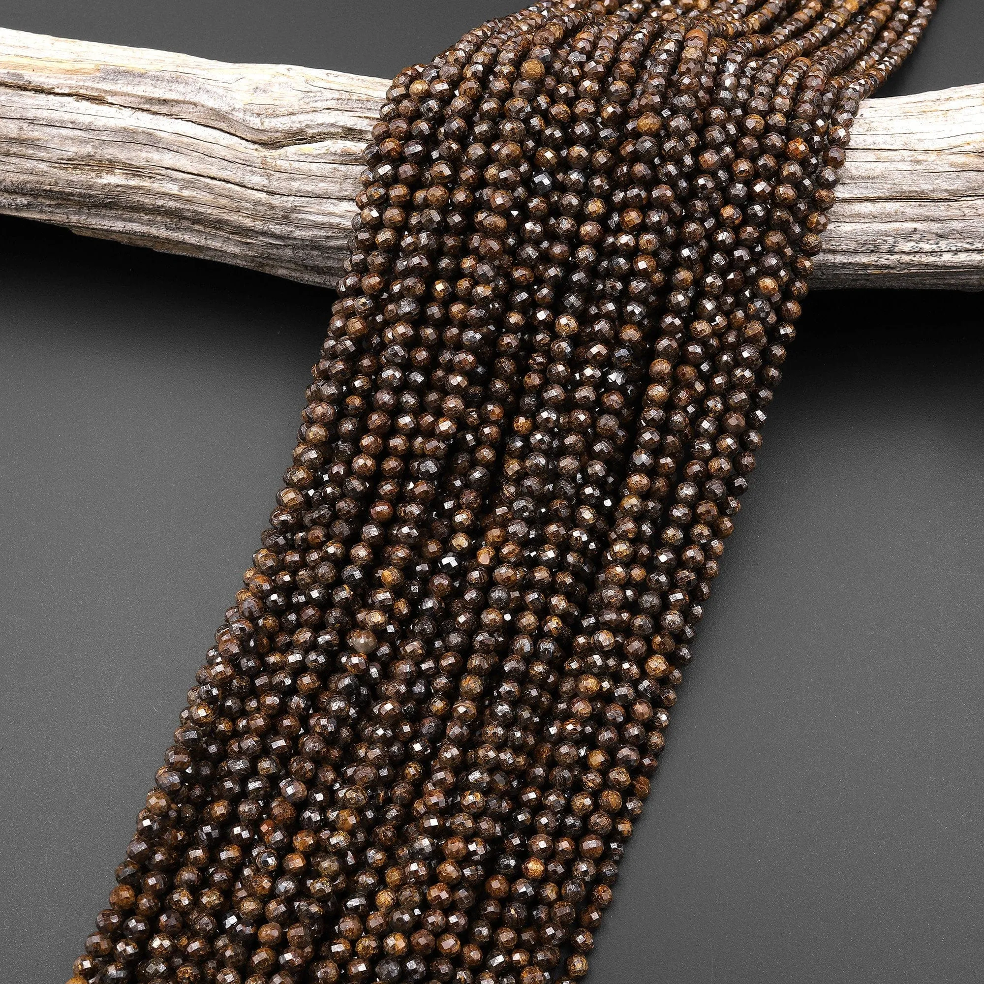 AAA Faceted Natural Bronzite Beads 2mm 3mm Round Gemstone 15.5" Strand