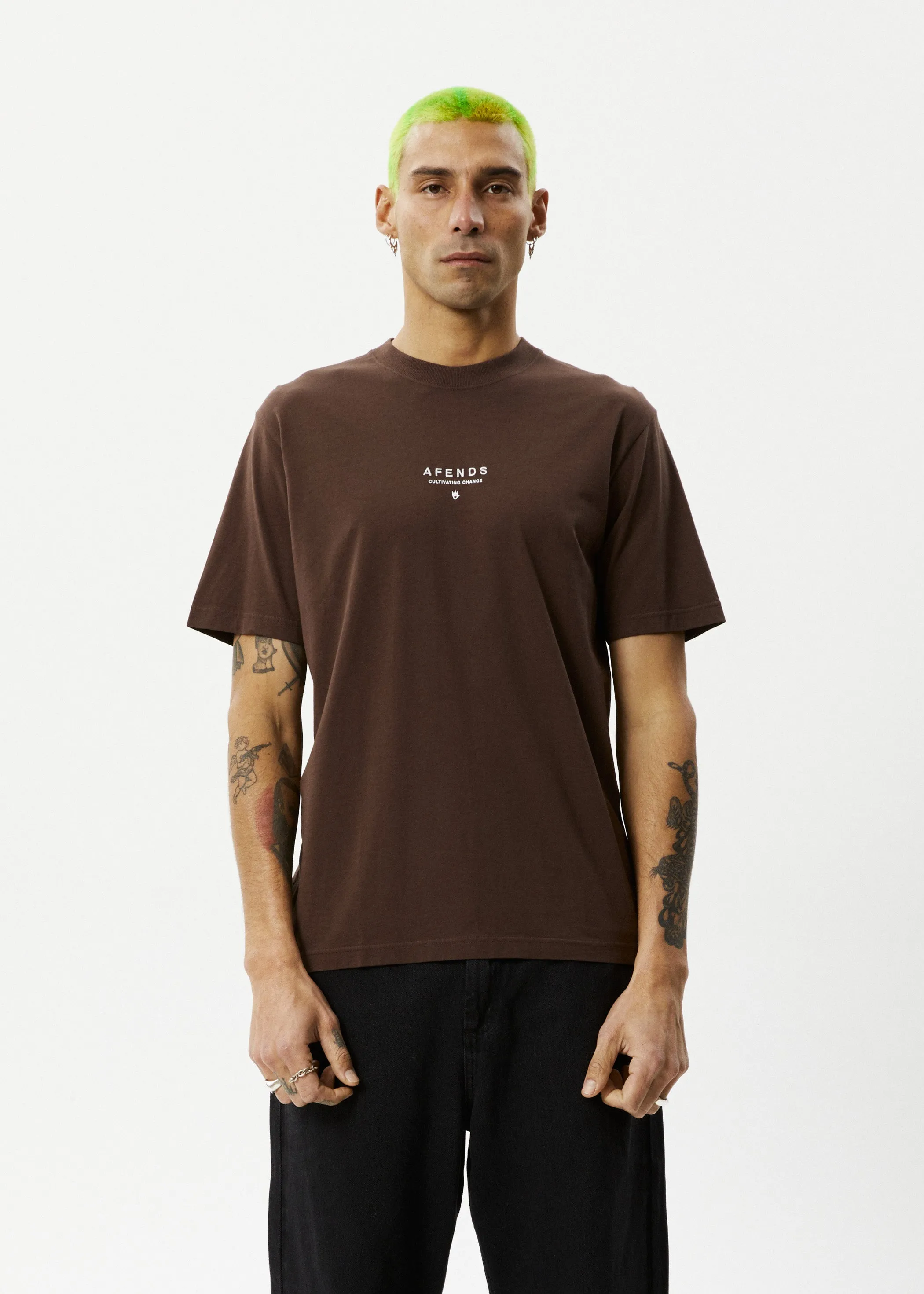 AFENDS Mens Space - Retro Fit Tee - Coffee