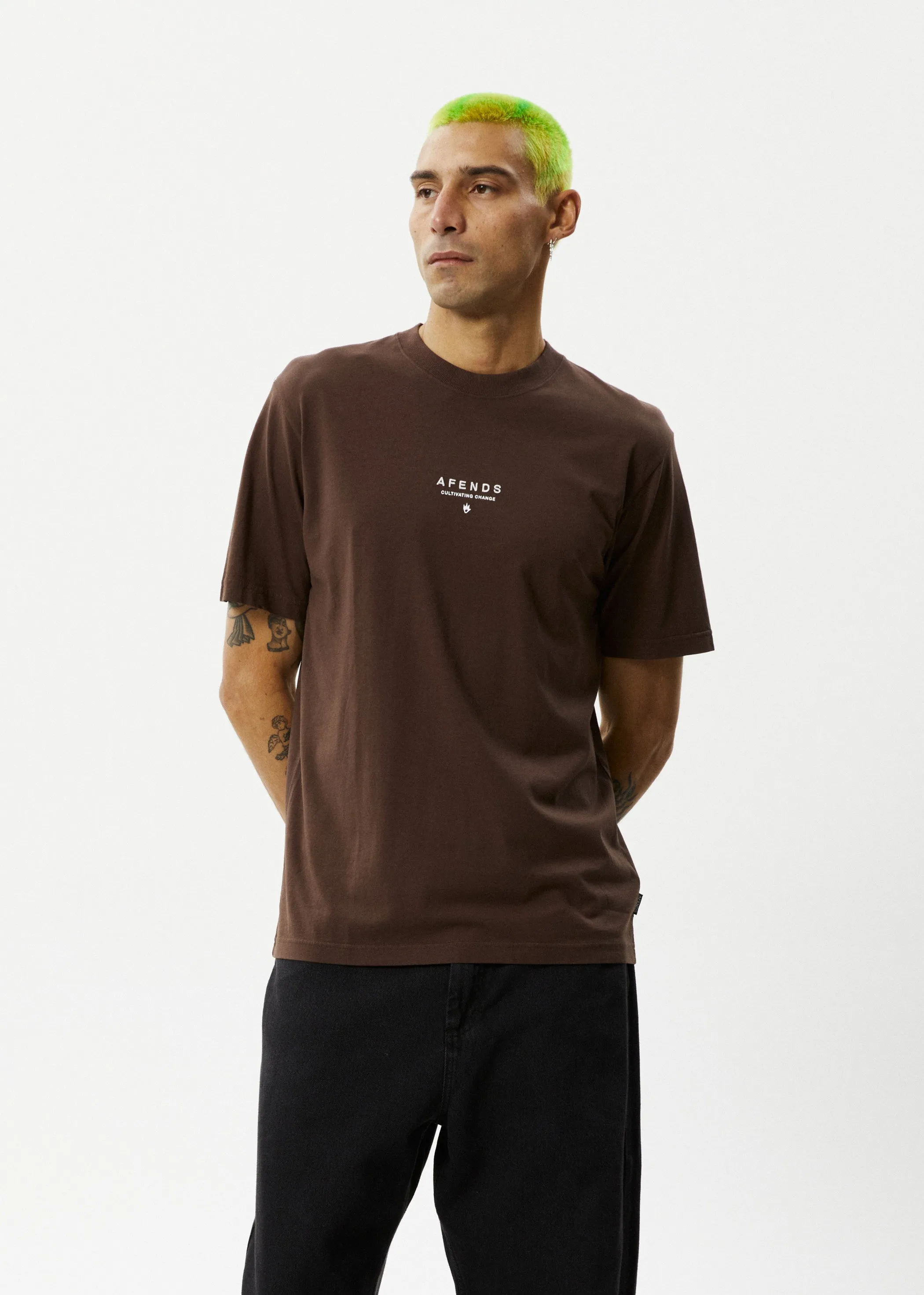 AFENDS Mens Space - Retro Fit Tee - Coffee