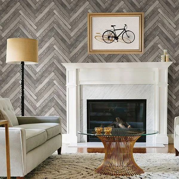 Altadena Grey Diagonal Wood Wallpaper  | Brewster Wallcovering