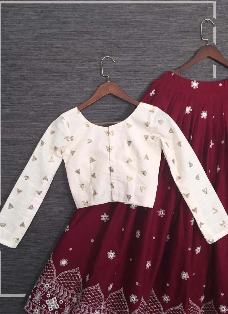 Amazing Look Cotton Material Lucknowi Work Maroon Color Lehenga Choli