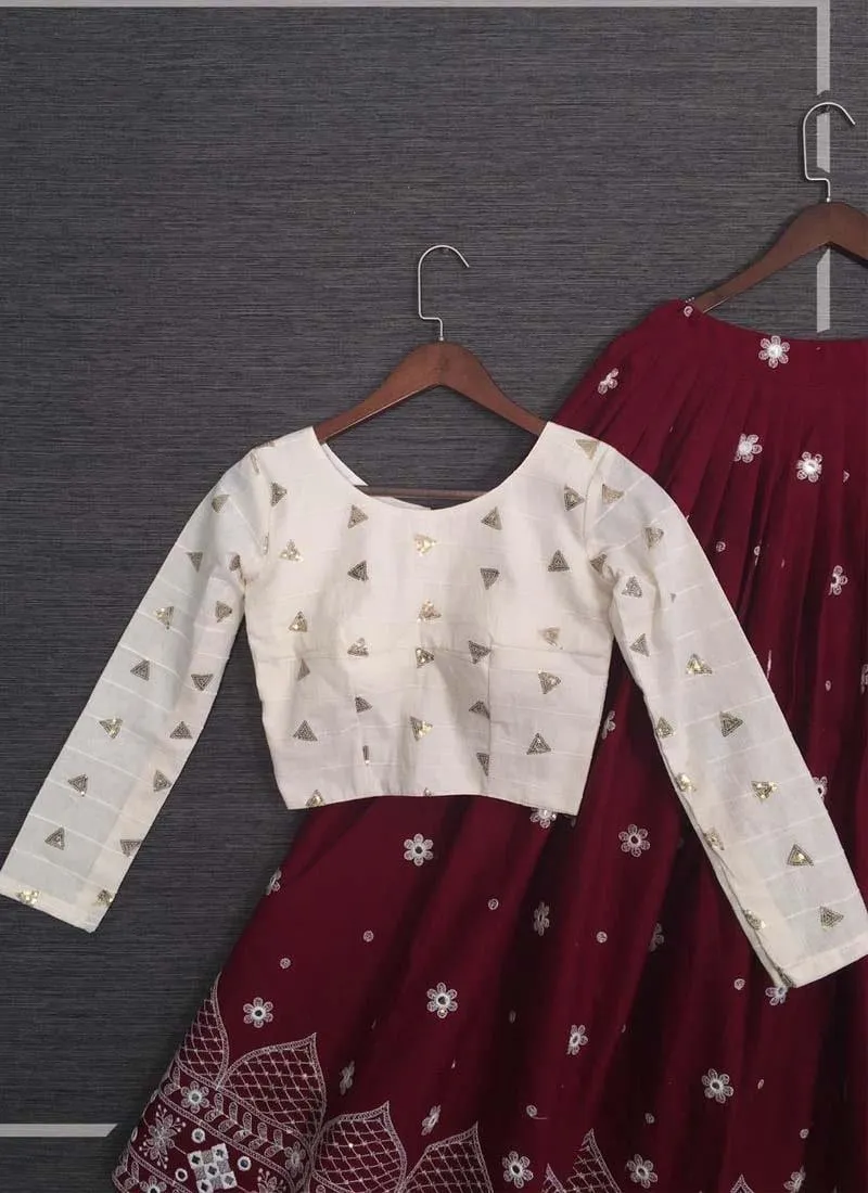 Amazing Look Cotton Material Lucknowi Work Maroon Color Lehenga Choli