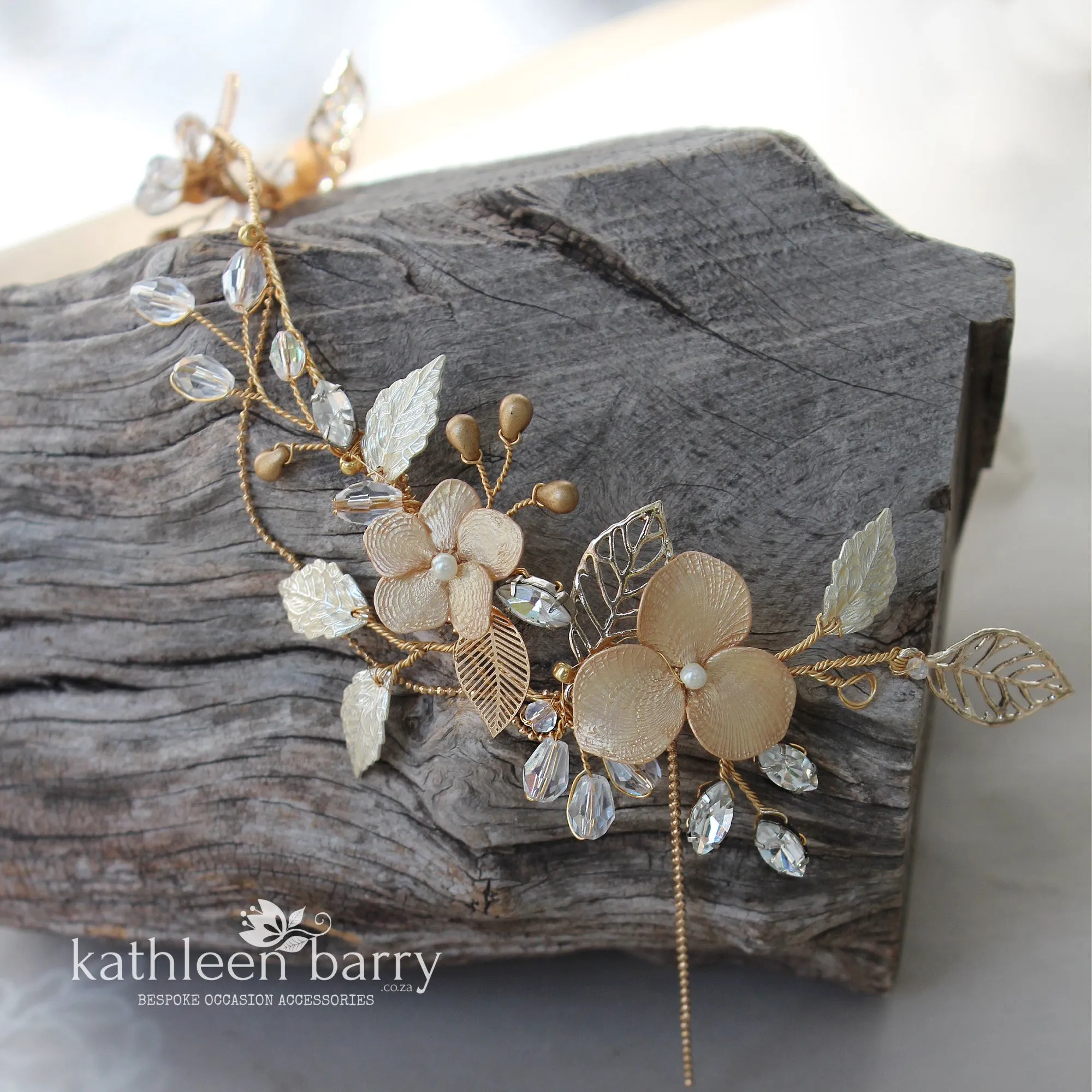 Annie Gold crown circlet - leaf gold floral detail - wedding hair accessories - hairpiece bridal