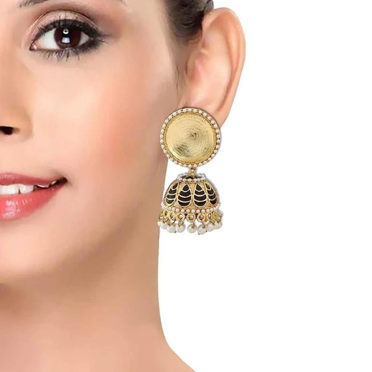 Antique Meenakari Gold Plated Black Jhumki Earring For Women