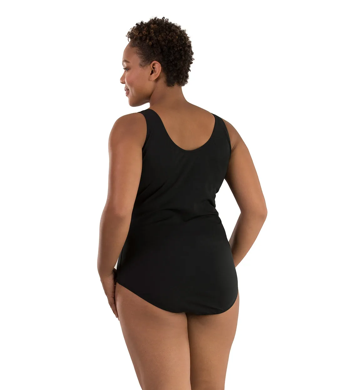 AquaSport Princess Seam Tanksuit - Tall - Sunset Palm Print Black - FINAL SALE
