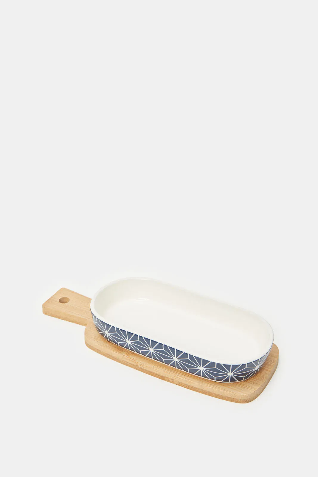 Assorted Oval Serving Bowl With Bamboo Tray (2 Piece)