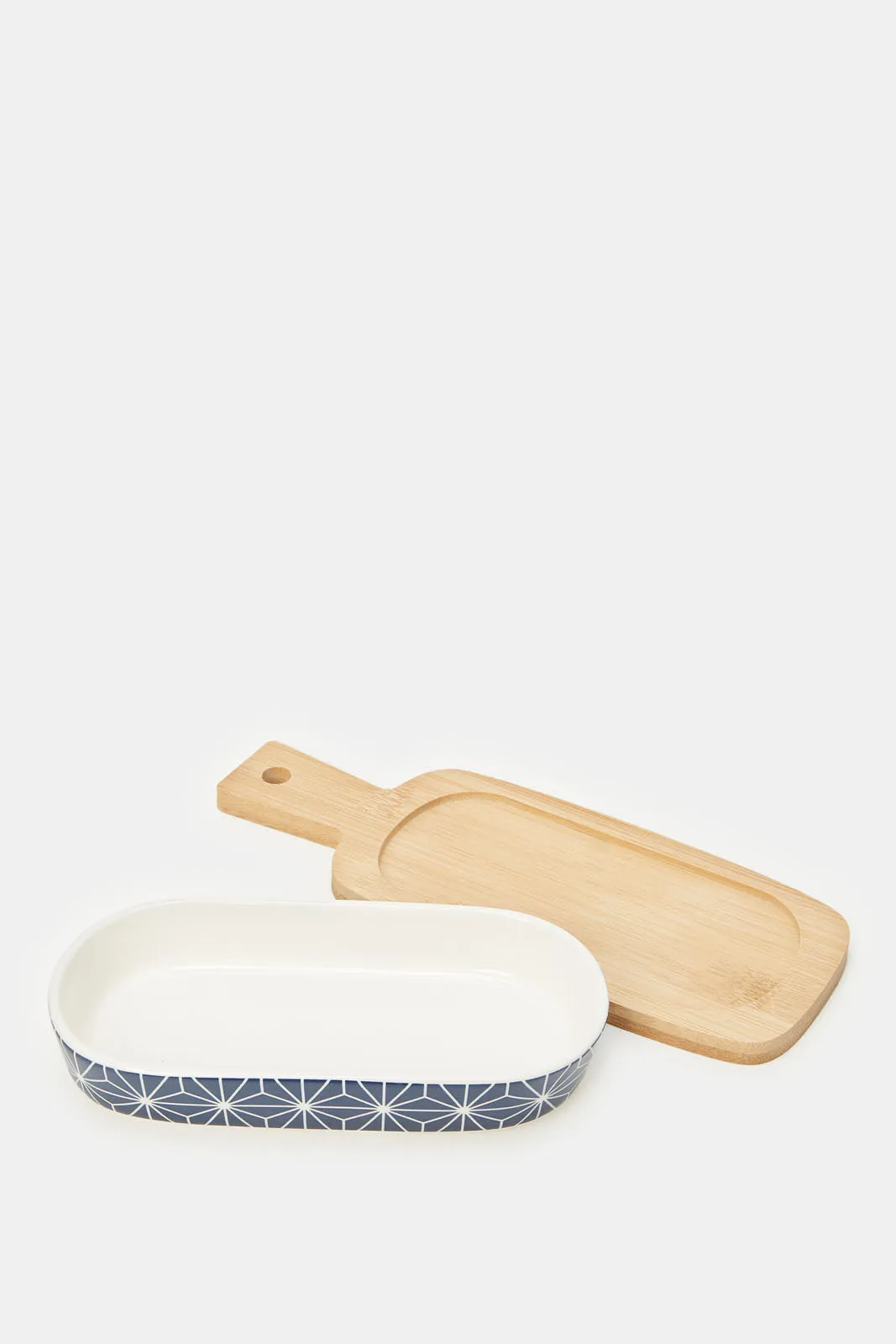 Assorted Oval Serving Bowl With Bamboo Tray (2 Piece)