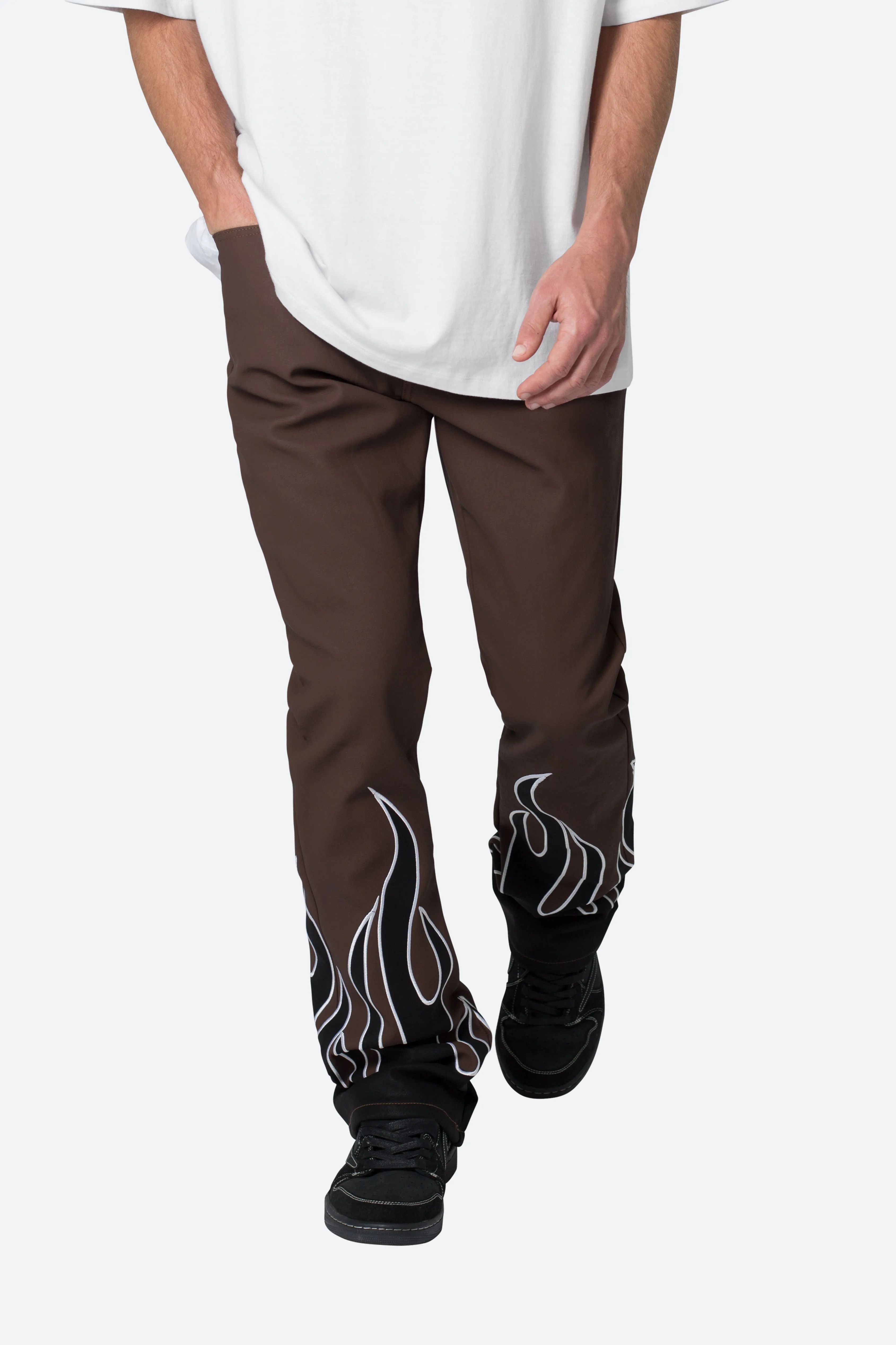 B517 Leather Flare Flame Pants - Brown/Black