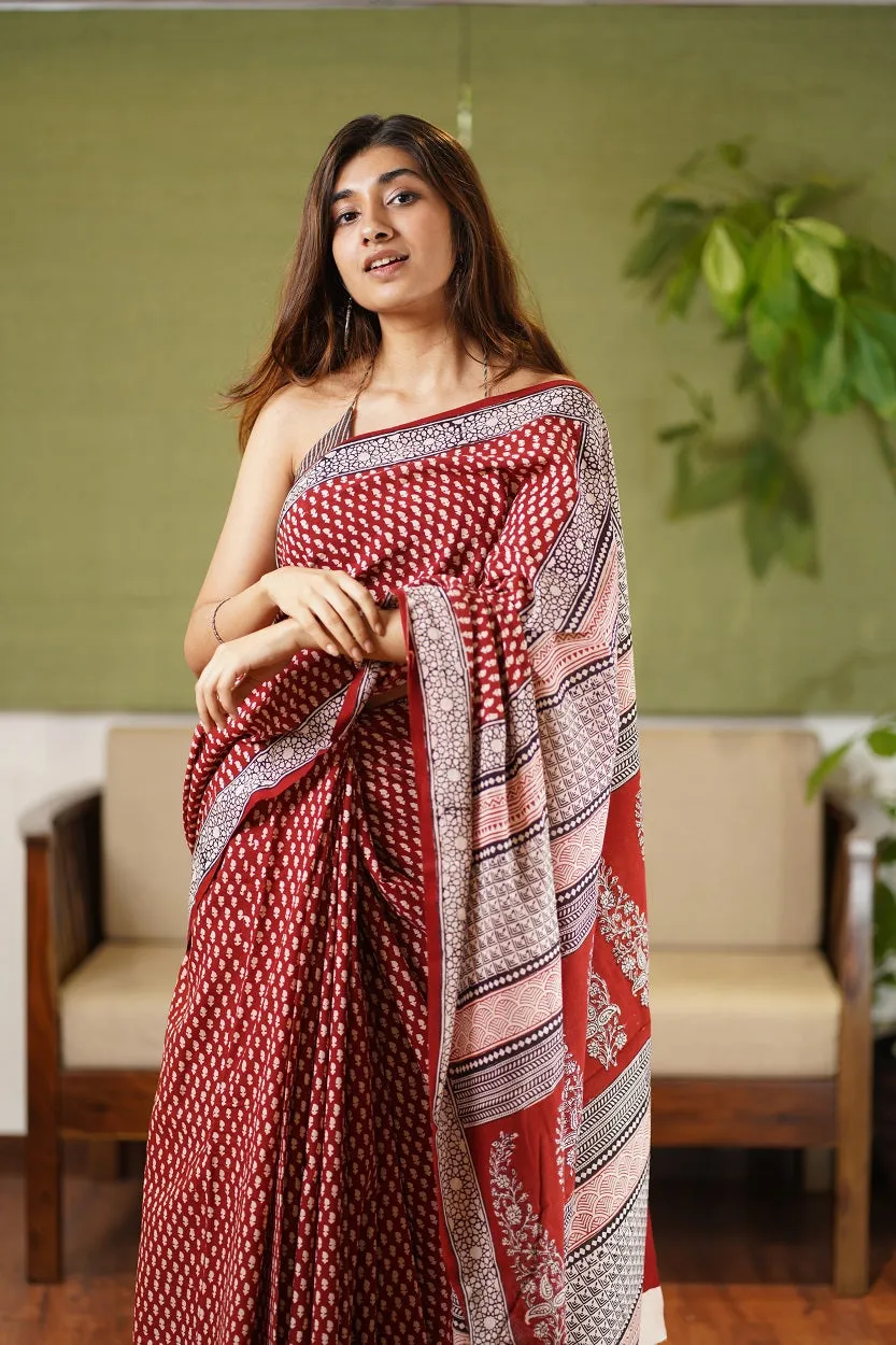 Bagh Hand Block Printed Cotton Saree