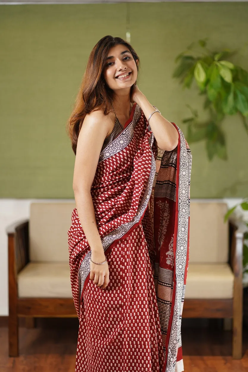 Bagh Hand Block Printed Cotton Saree