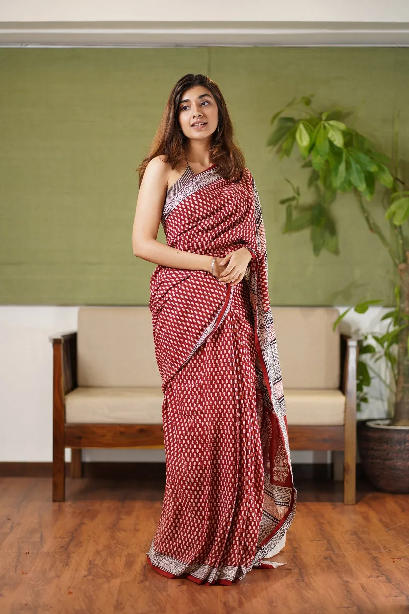 Bagh Hand Block Printed Cotton Saree