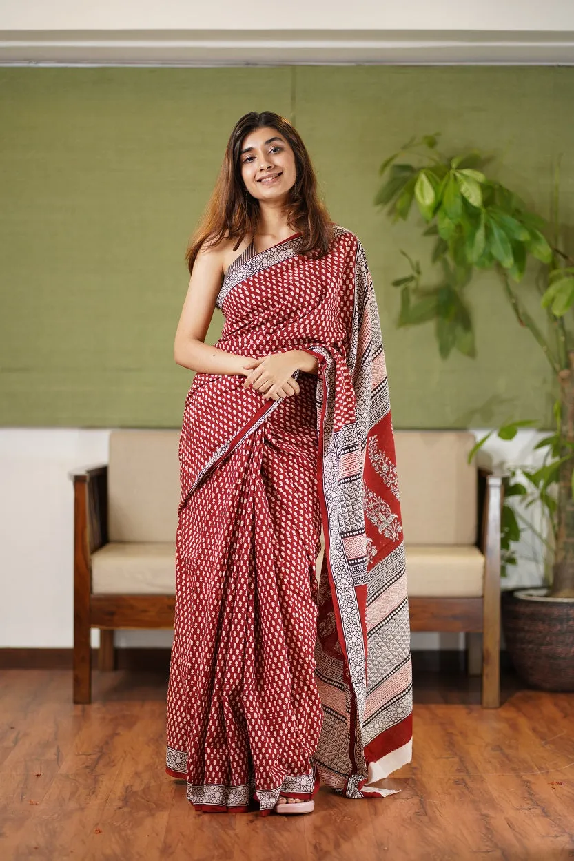 Bagh Hand Block Printed Cotton Saree