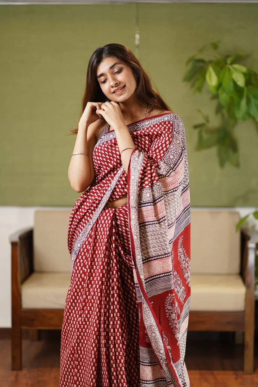 Bagh Hand Block Printed Cotton Saree