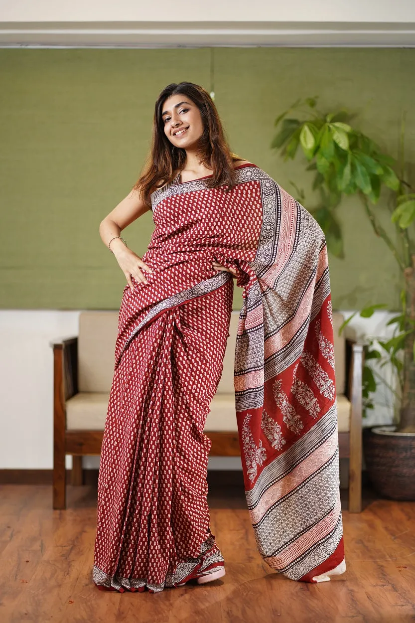 Bagh Hand Block Printed Cotton Saree