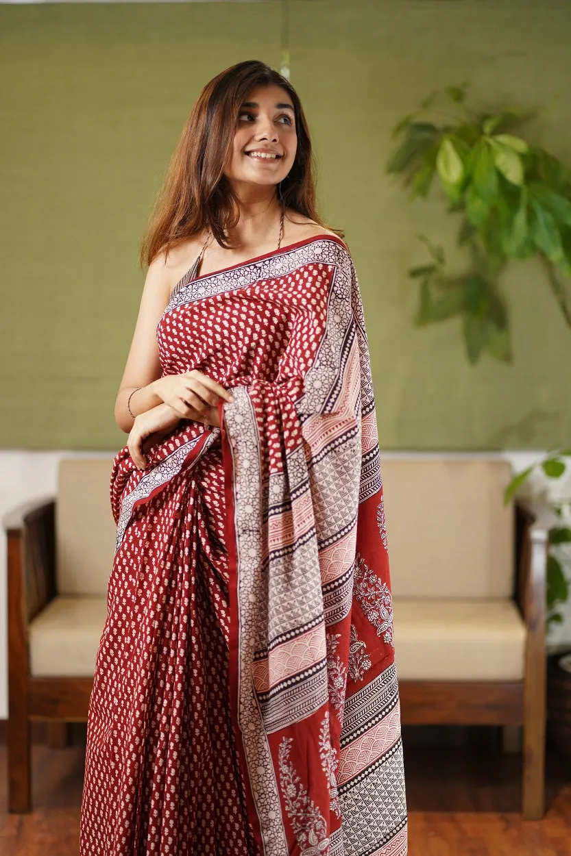 Bagh Hand Block Printed Cotton Saree