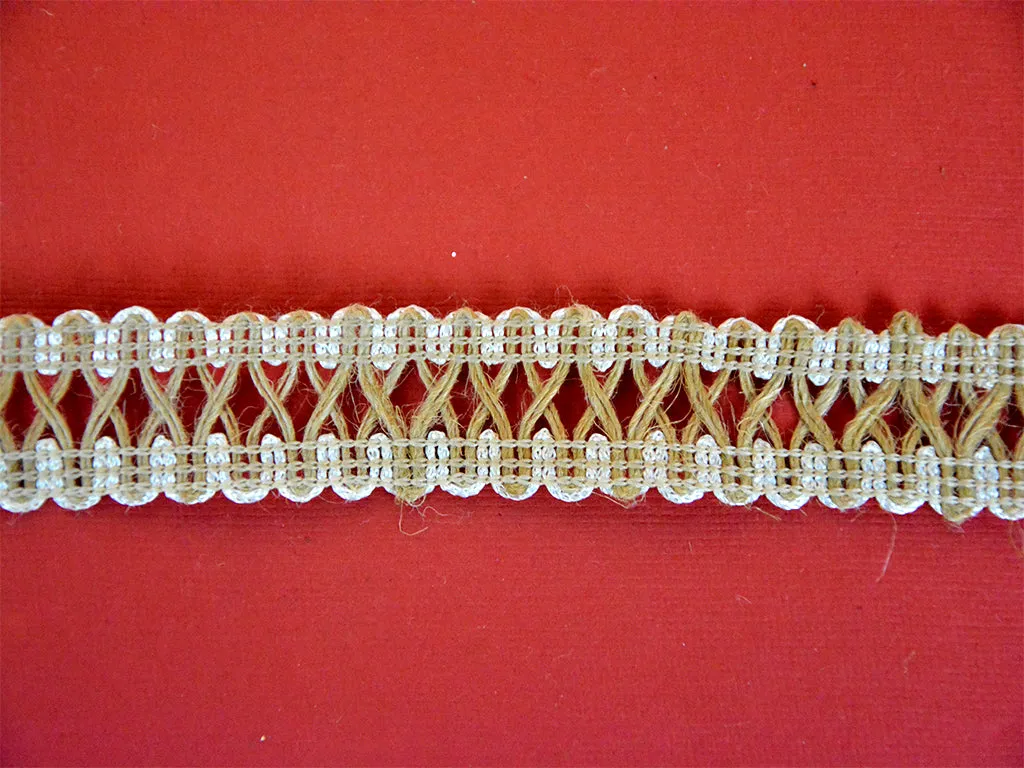 Beige Brown Pattern L-66 Jute Criss Cross Lace