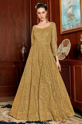 Beige Color Fancy Net Embroidered Anarkali Suit