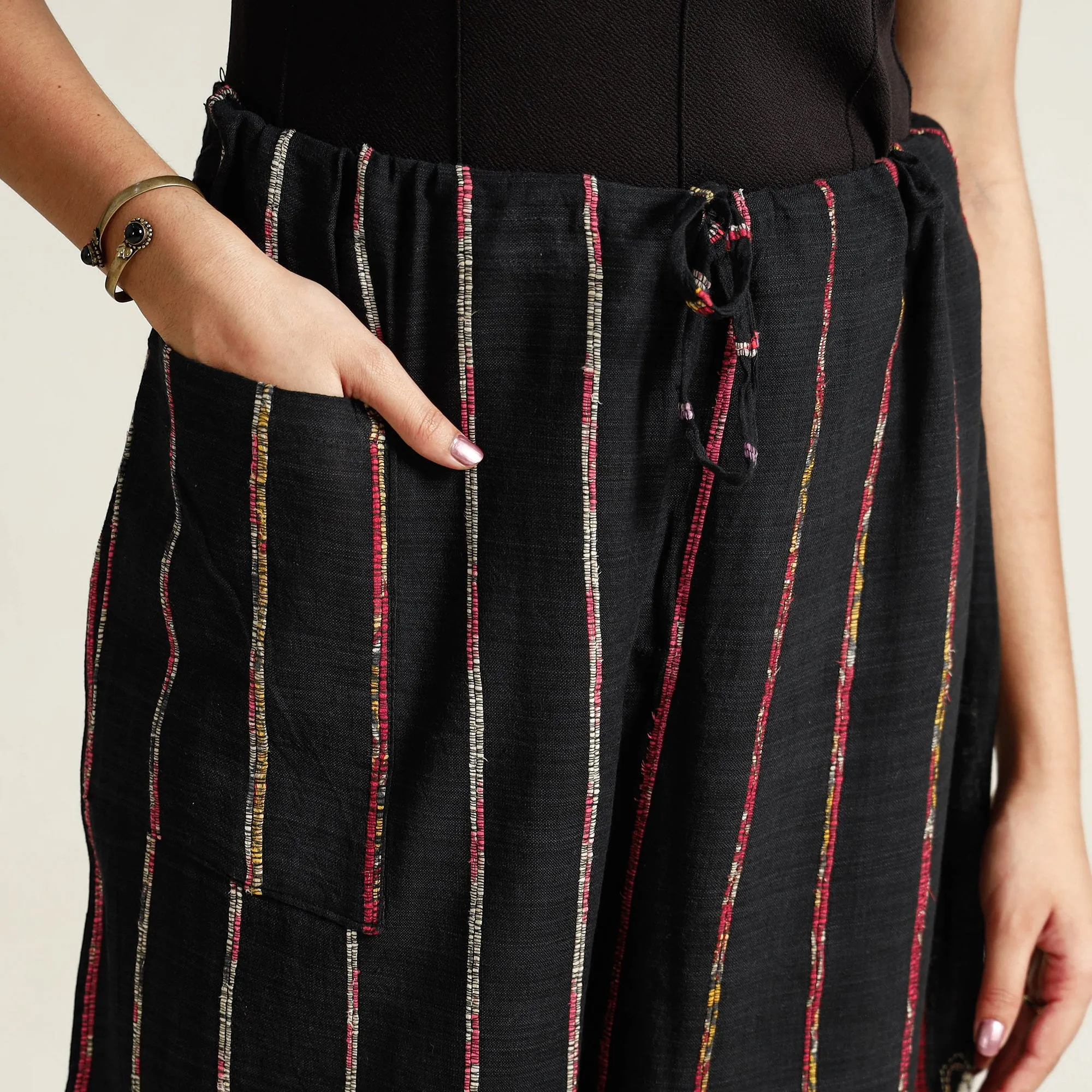 Black - Bengal Khesh Weaving Kantha Embroidery Cotton Palazzo 10