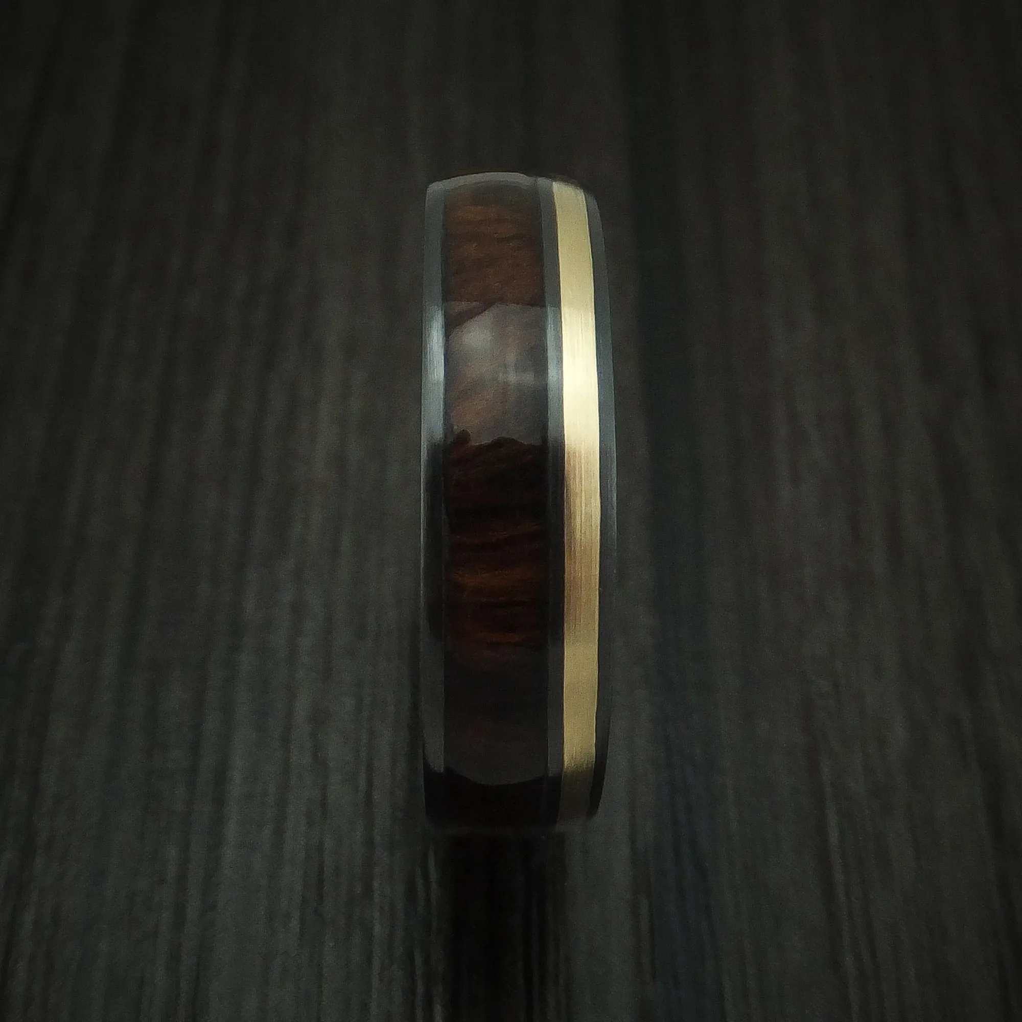 Black Titanium and Gold Men's Ring with Hardwood Inlay Custom Made