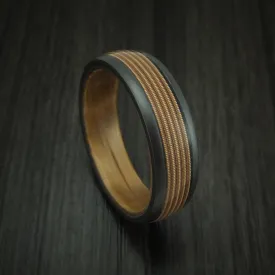 Black Titanium Guitar String Men's Ring With Hardwood Sleeve Custom Made Band