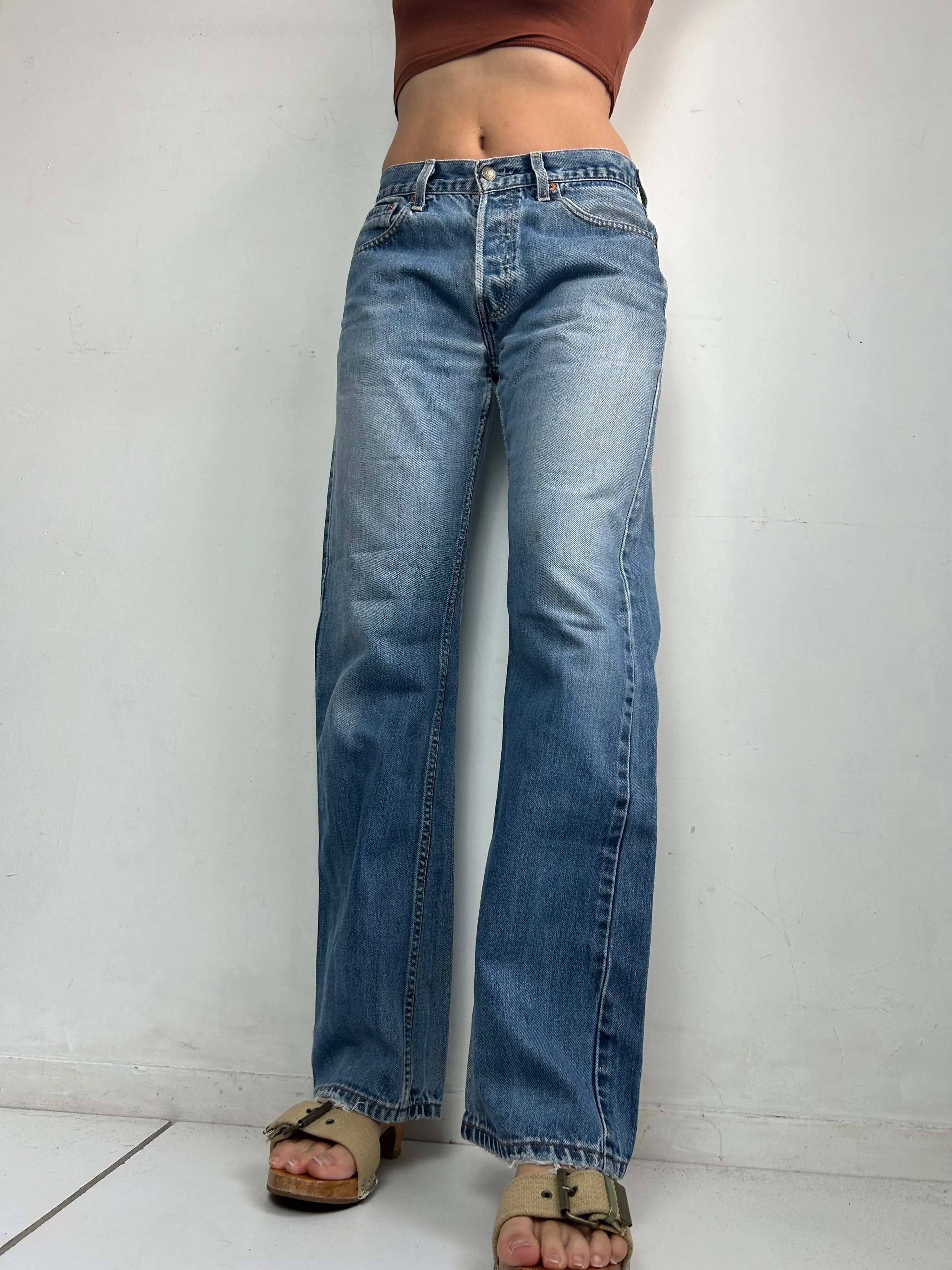 Blue denim low waist baggy pants (M)