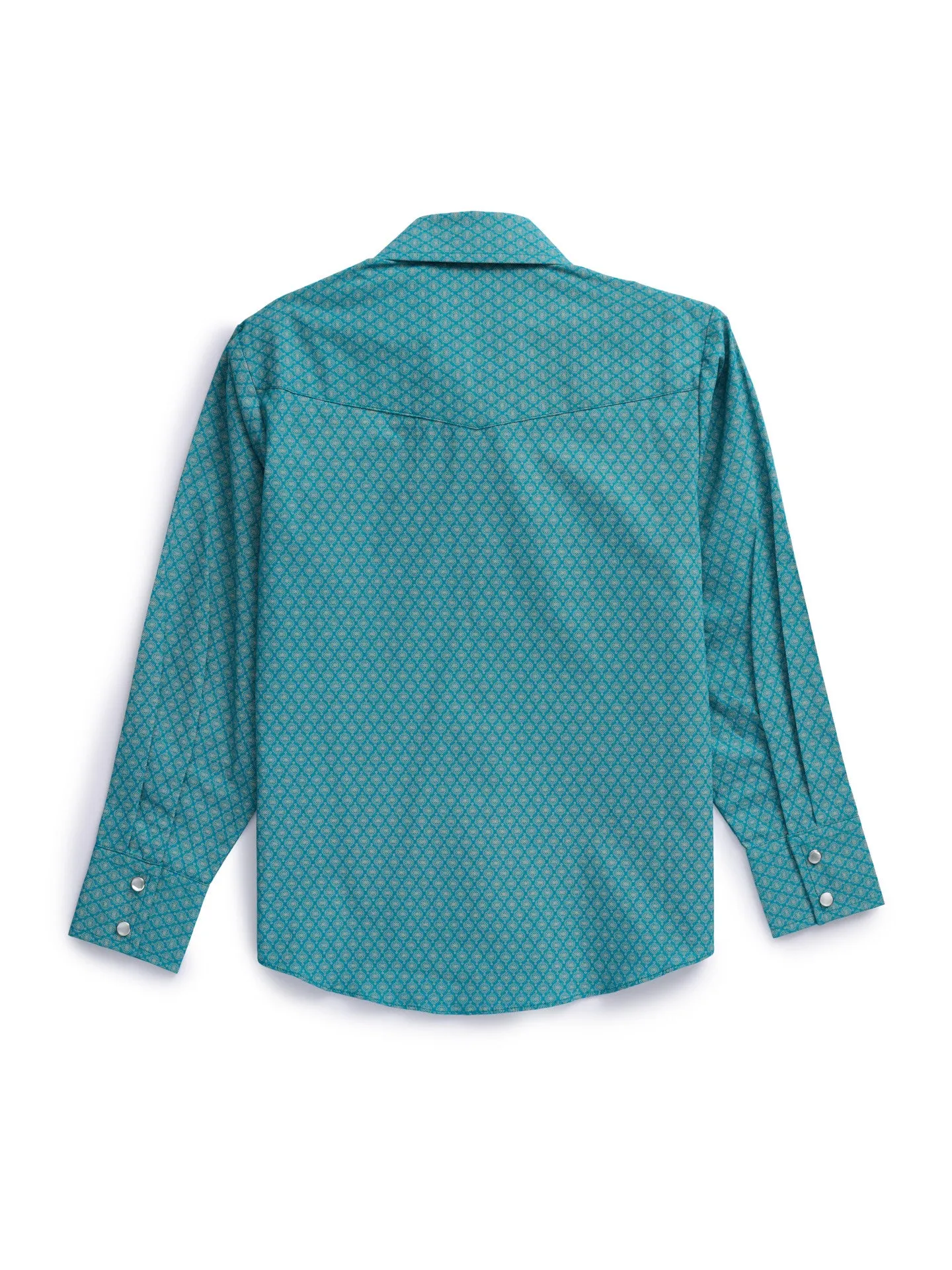 Boy's Ely Cattleman Long Sleeve Medallion Print Western Snap Shirt- Teal & Khaki