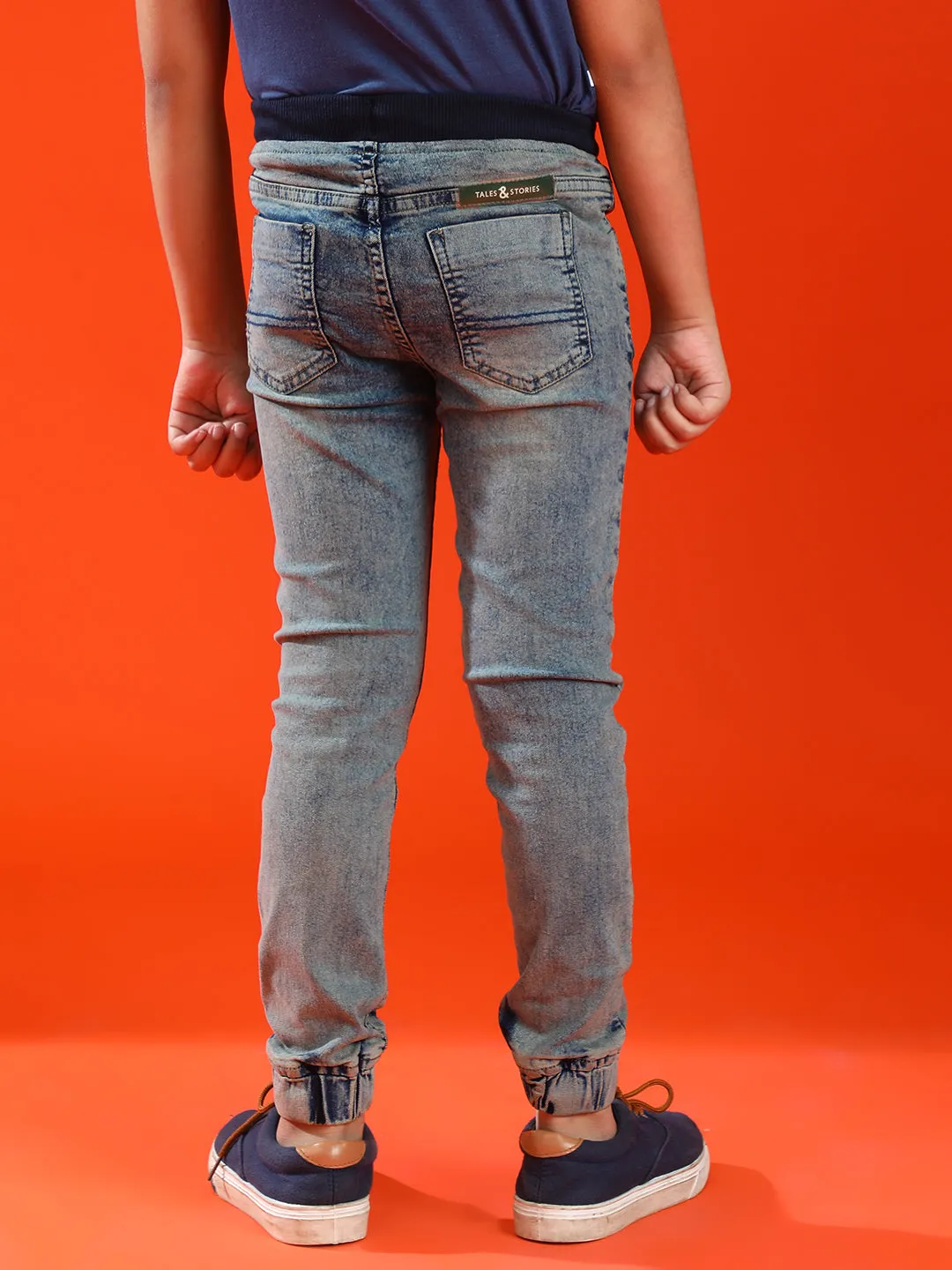 Boys Khakhi Tint Lycra Slim Fit Washed Jogger