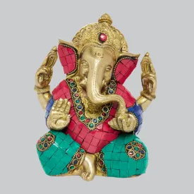 Brass Appu Ganesha with Stonework 6.5 in