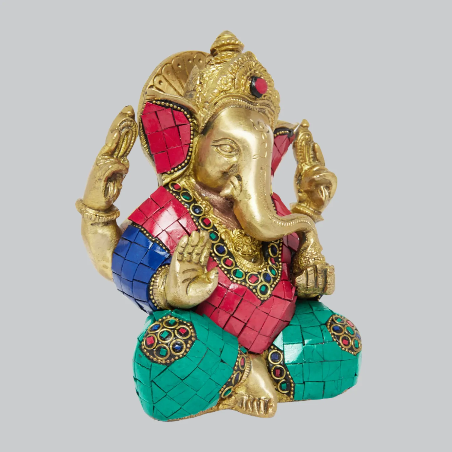 Brass Appu Ganesha with Stonework 6.5 in
