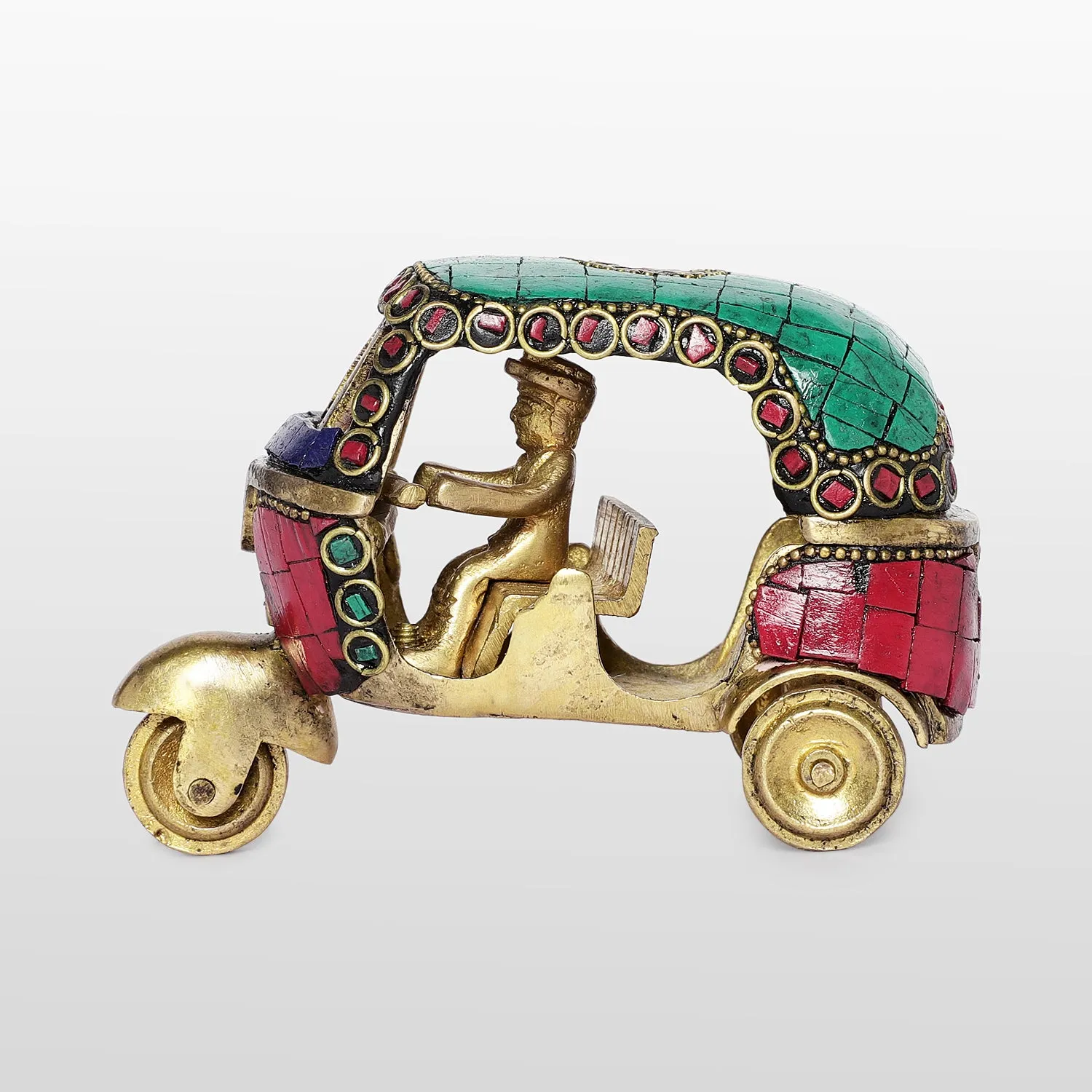 Brass Auto Rickshaw with Stonework 5 in