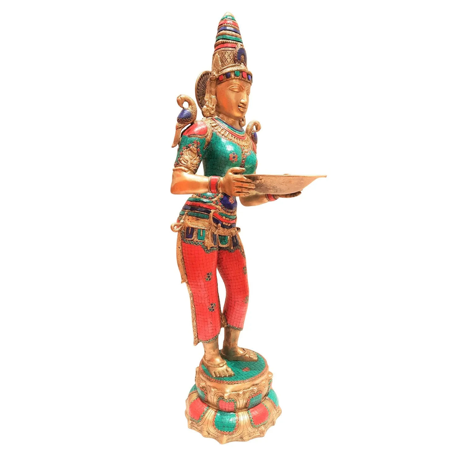 Brass Deep Lady With Stone Work 44 In