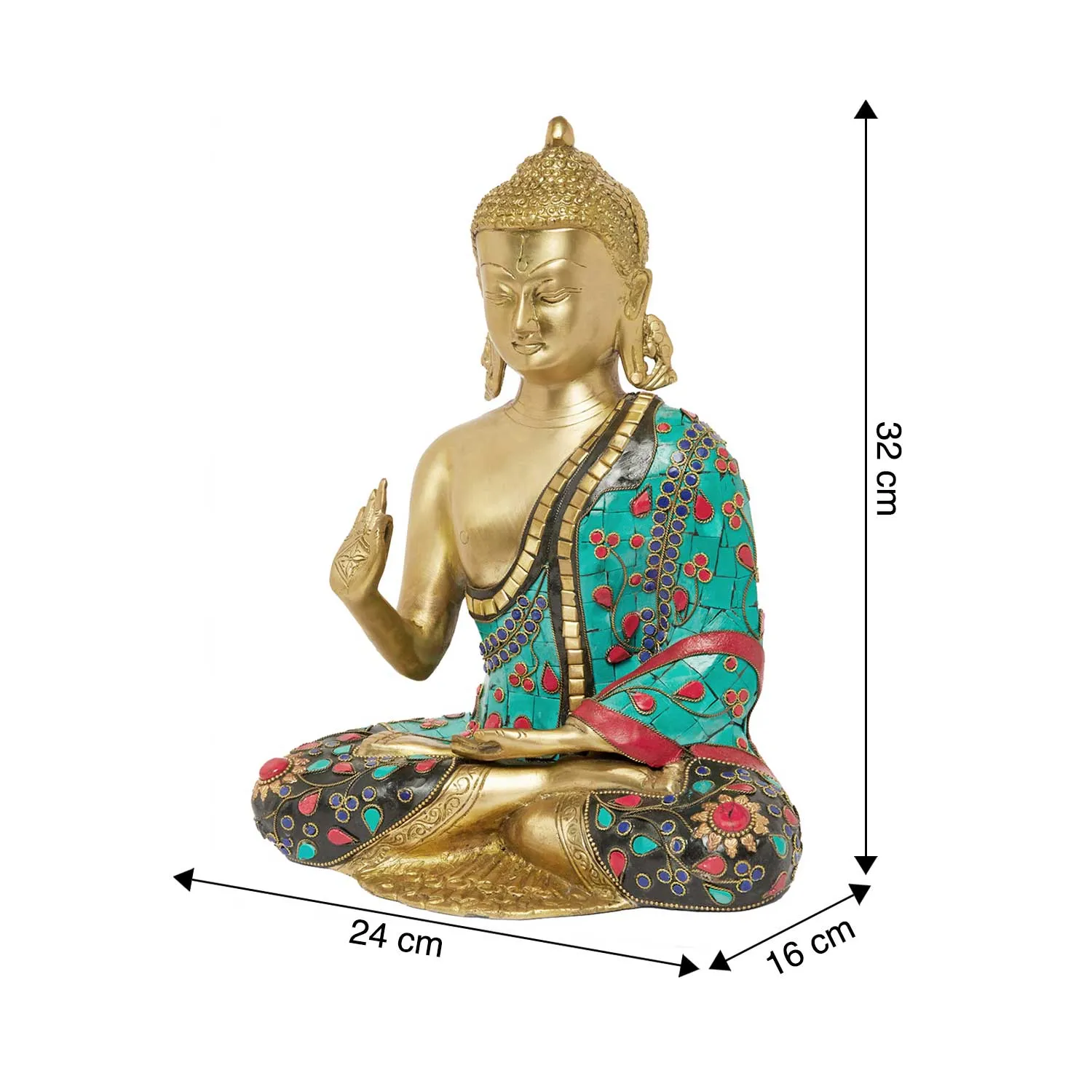 Brass Flower Stonework Blessing Buddha 12.5 in