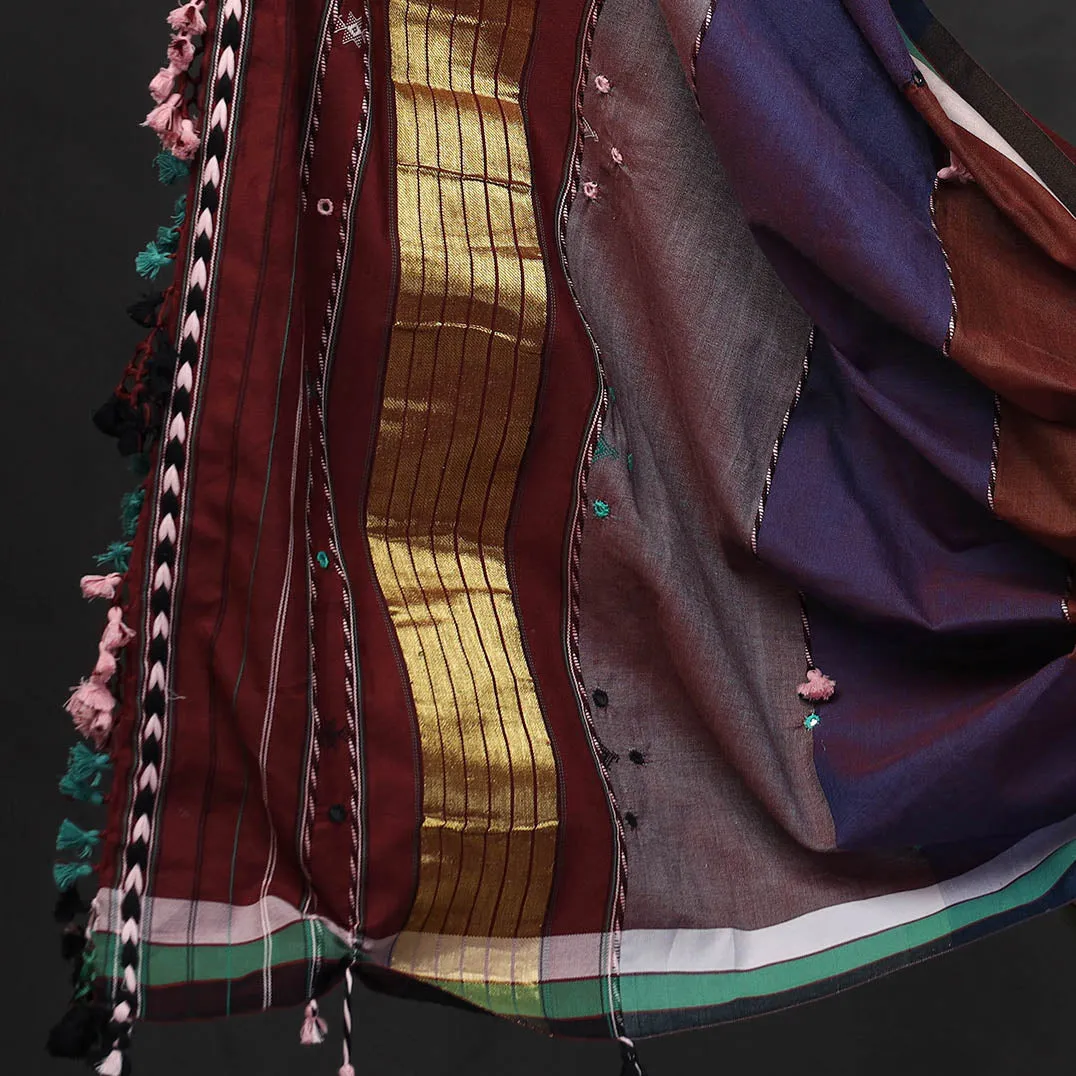 Brown - 3pc Bhujodi Mirror Work Handloom Cotton Suit Material Set 18