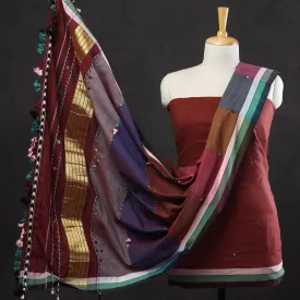 Brown - 3pc Bhujodi Mirror Work Handloom Cotton Suit Material Set 18