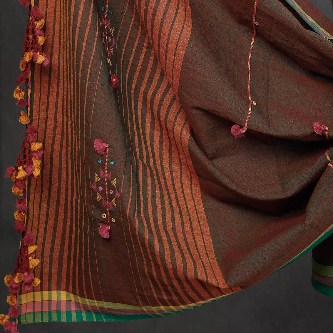 Brown - 3pc Kutch Bhujodi Weaving Handloom Organic Kala Cotton Suit Material Set