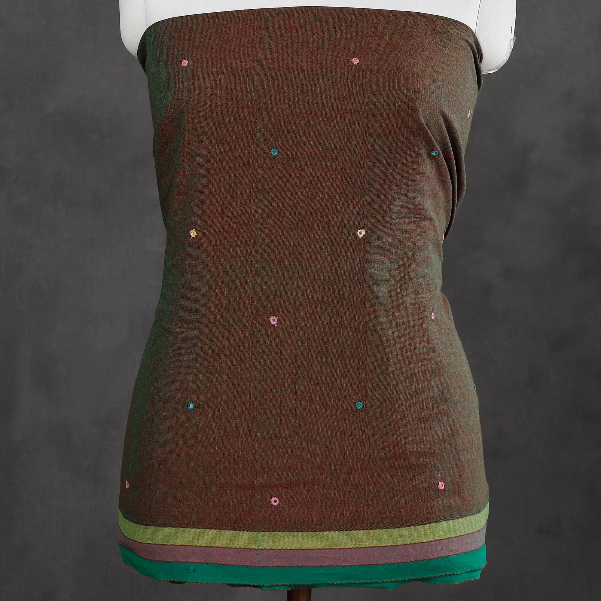 Brown - 3pc Kutch Bhujodi Weaving Handloom Organic Kala Cotton Suit Material Set
