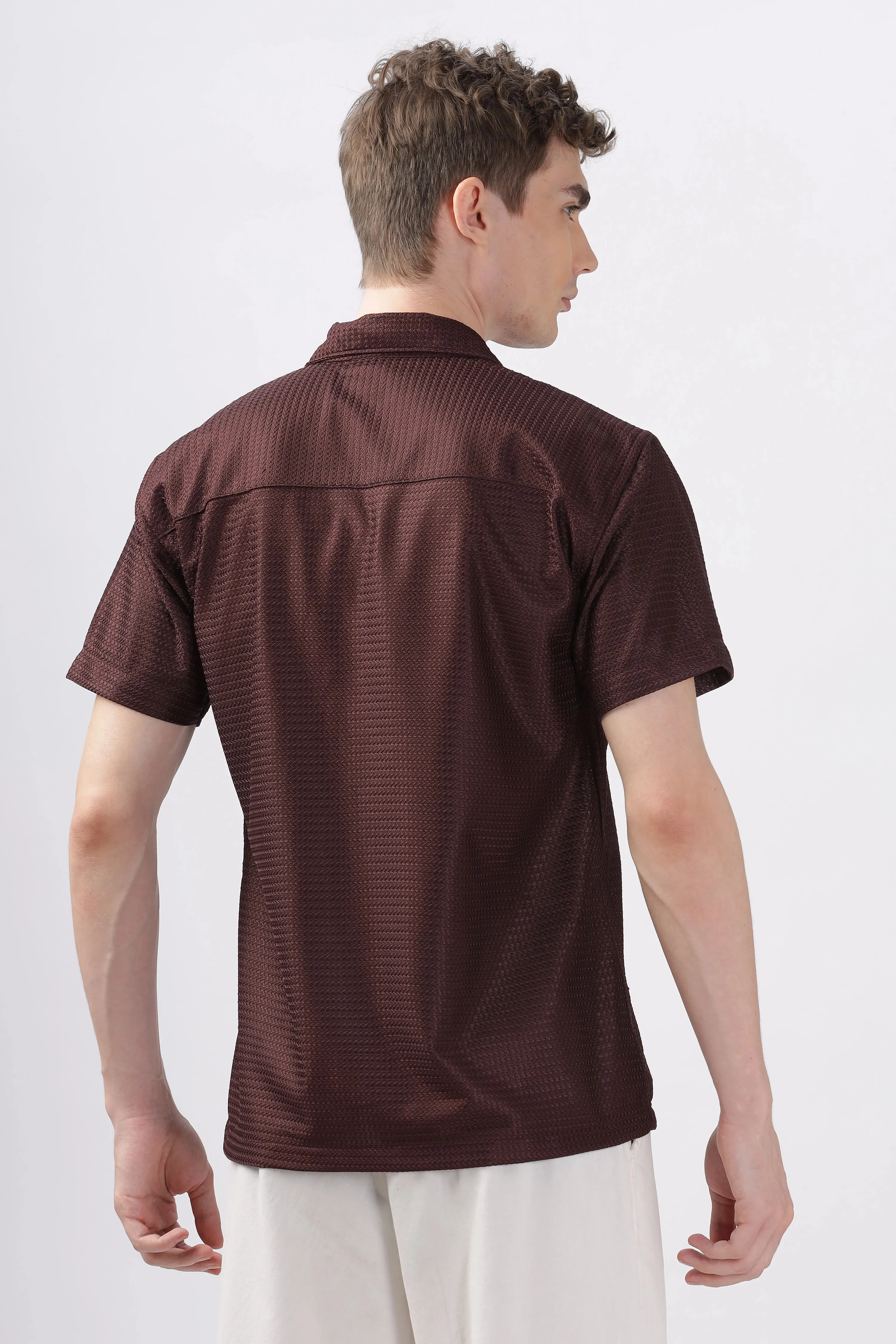 Brown textured turkish weave half sleeve shirt