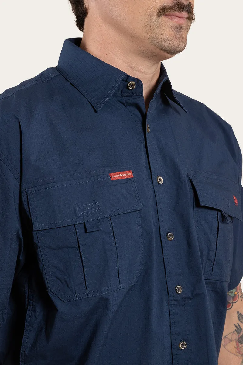 Bulgarra Mens Ripstop Full Button Work Shirt - Dark Navy