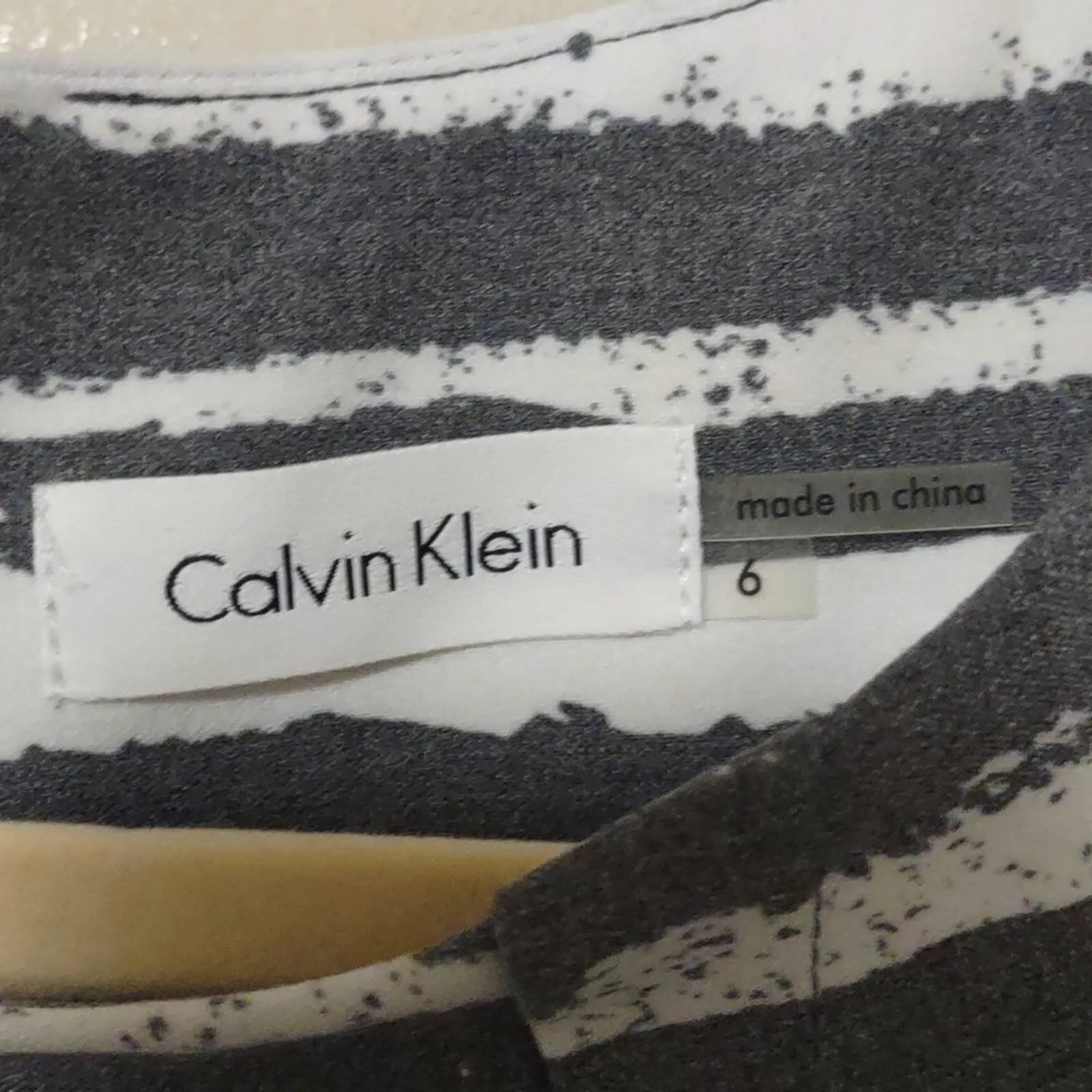 Calvin Klein Pleated & Belted Striped Sheath Dress in gray and white