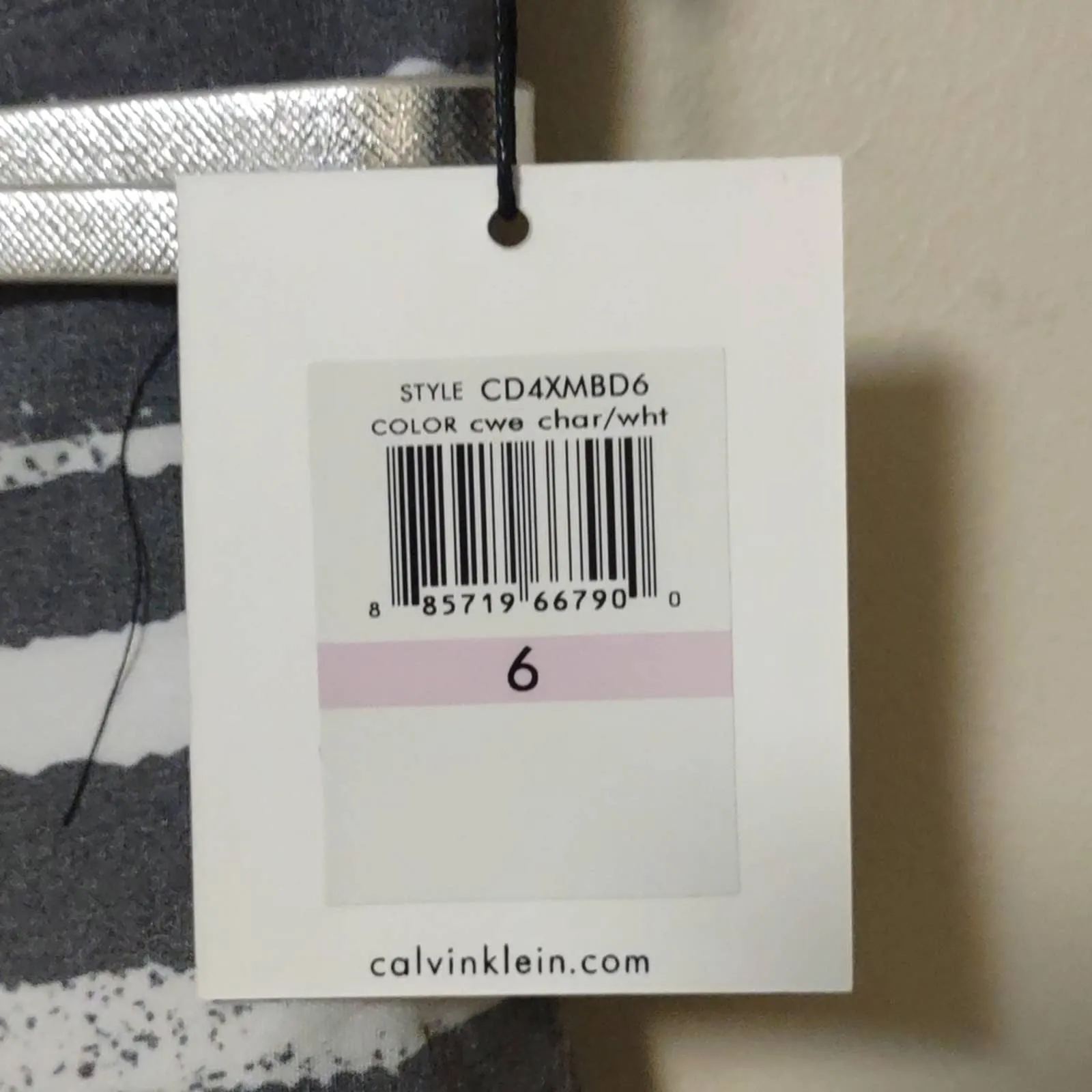 Calvin Klein Pleated & Belted Striped Sheath Dress in gray and white