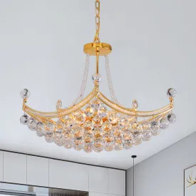Contemporary Chrome/Gold Clear Crystal Balls Hanging Chandelier - 6-Bulb Cornice Frame Pendant