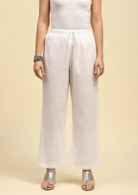 Cotton Chikankari Solid Women's Palazzo - White