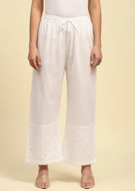 Cotton Chikankari Solid Women's Palazzo - White