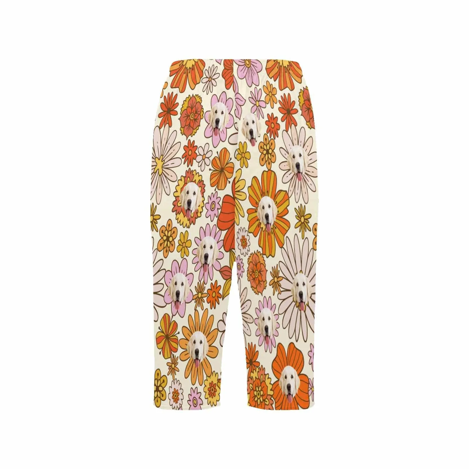 Custom Dog Face Flowers Cropped Pajama Pants For Women Girlfriend Fashion Gift Personalized