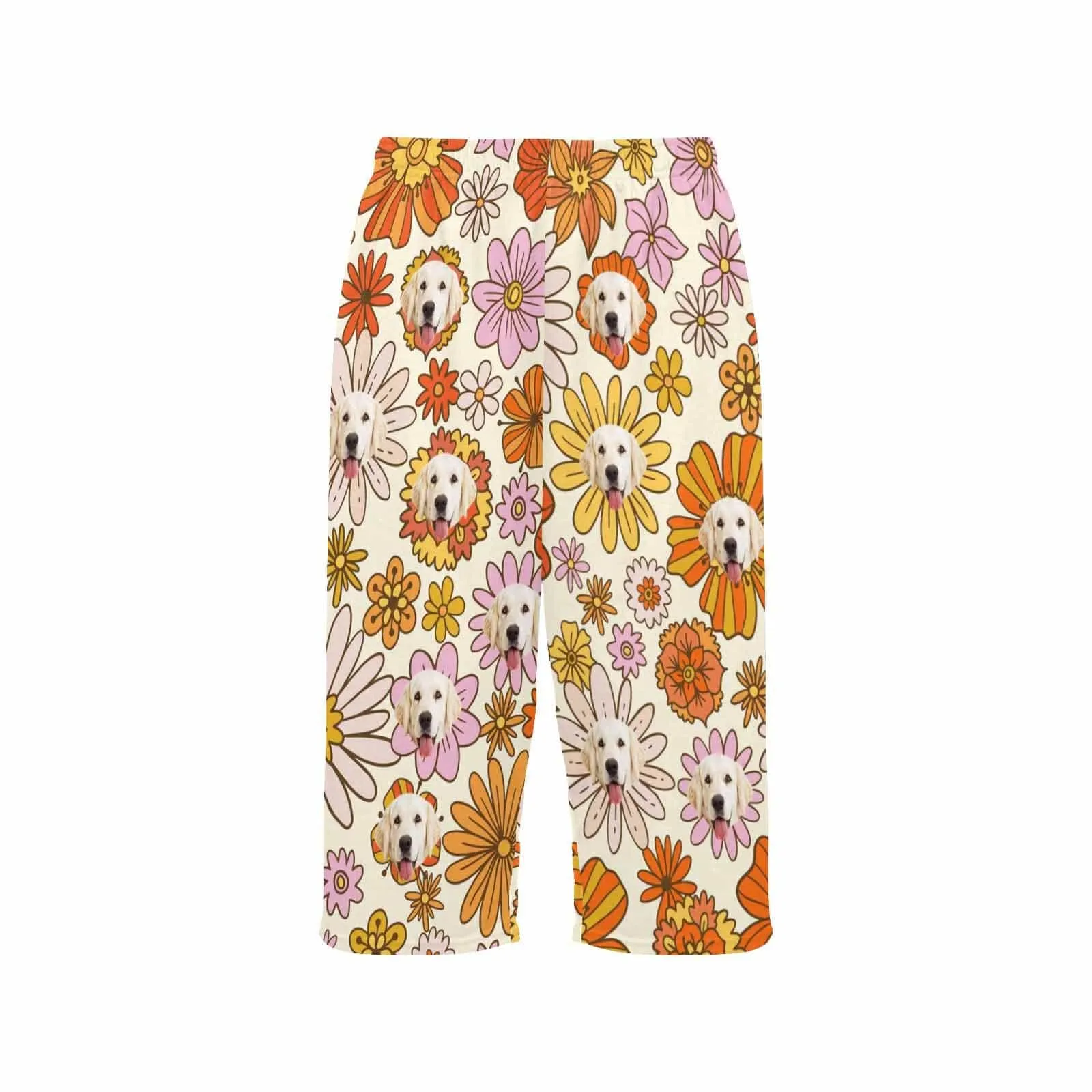 Custom Dog Face Flowers Cropped Pajama Pants For Women Girlfriend Fashion Gift Personalized