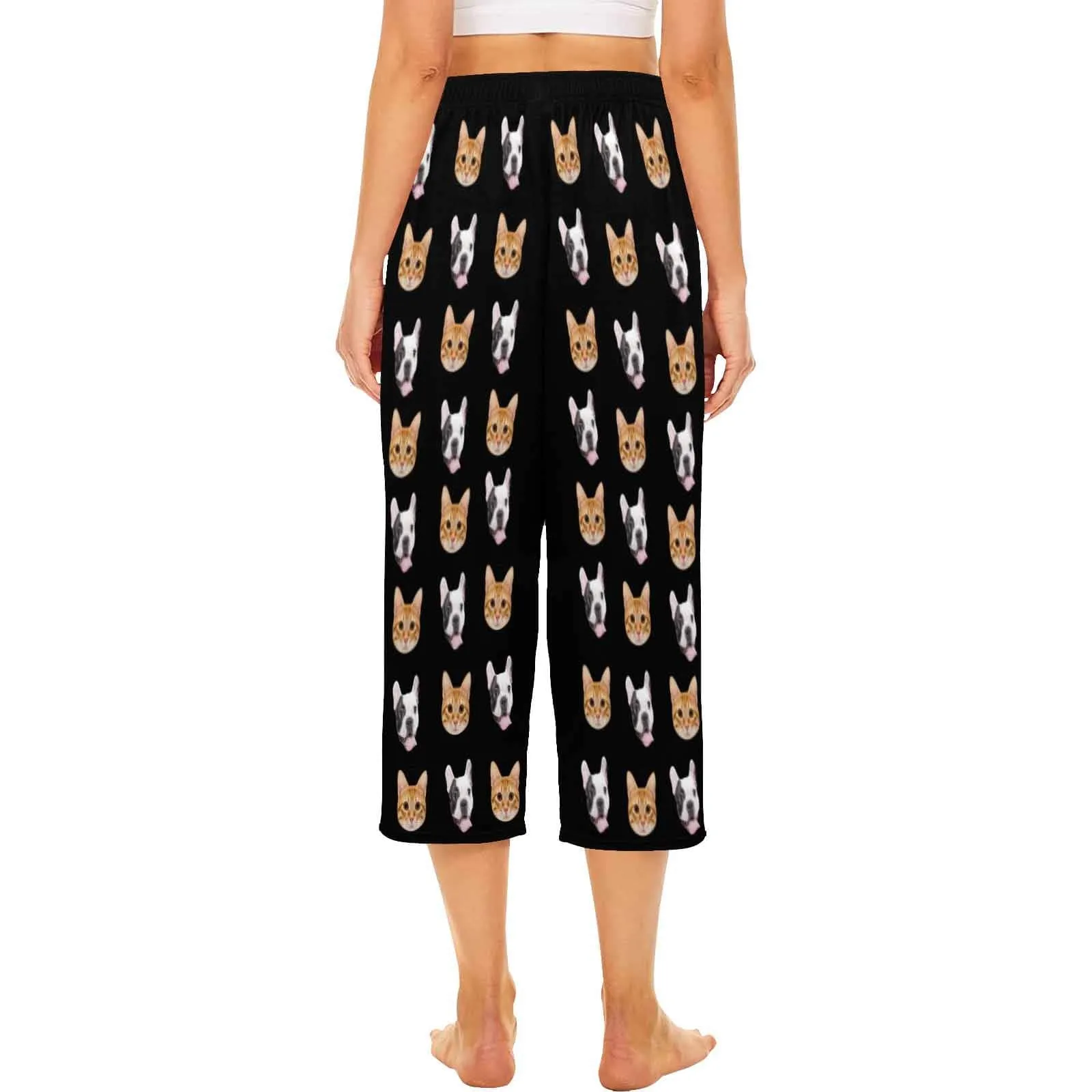 Custom Dog&Cat Face Pet Cropped Pajama Pants For Women Girlfriend Fashion Gift Personalized