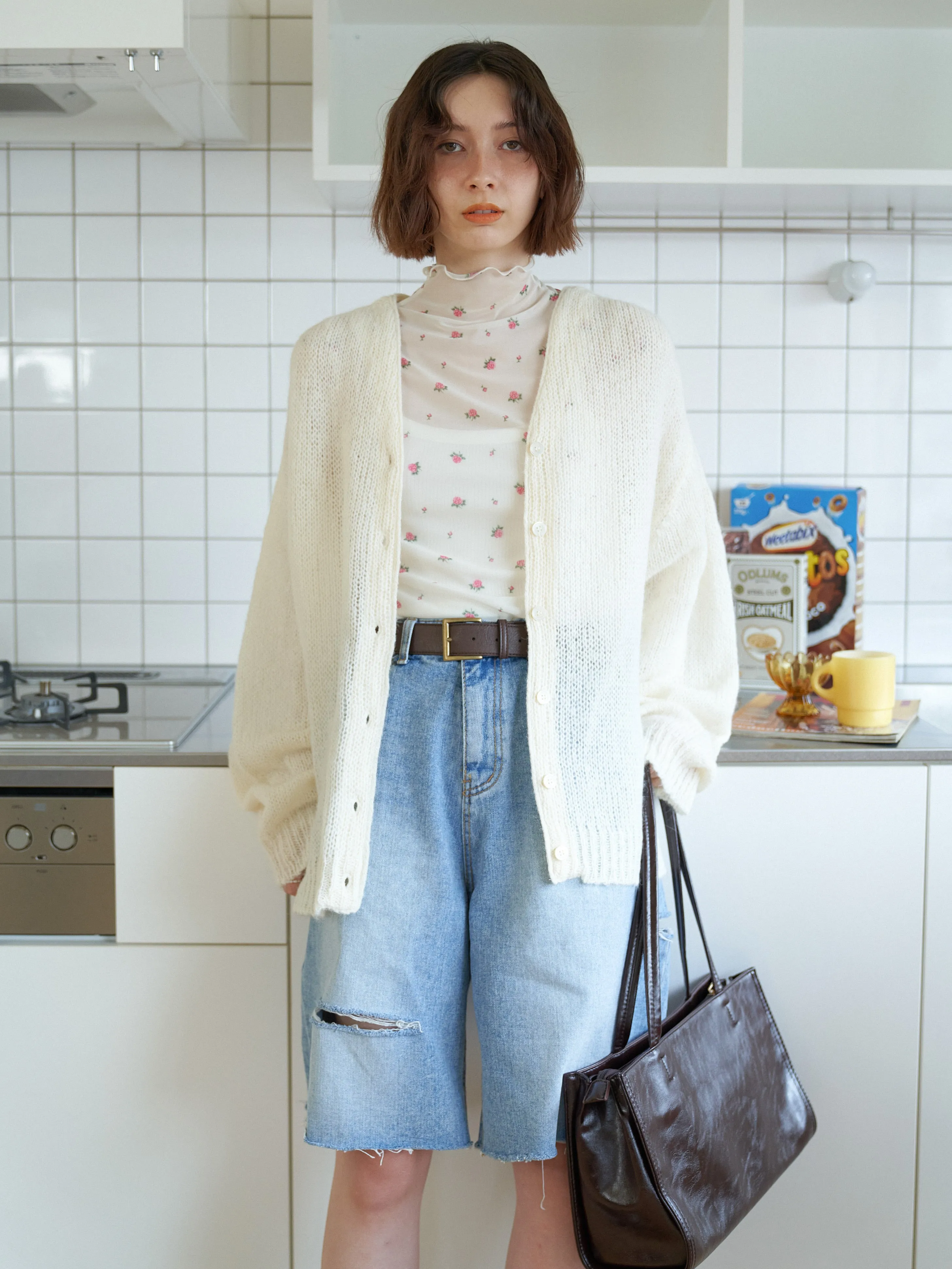 Cutting Design Denim Half Pants